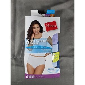 Hanes Women's Pure Comfort Briefs 100% Organic Cotton 6-Pack - Size 6 - New
